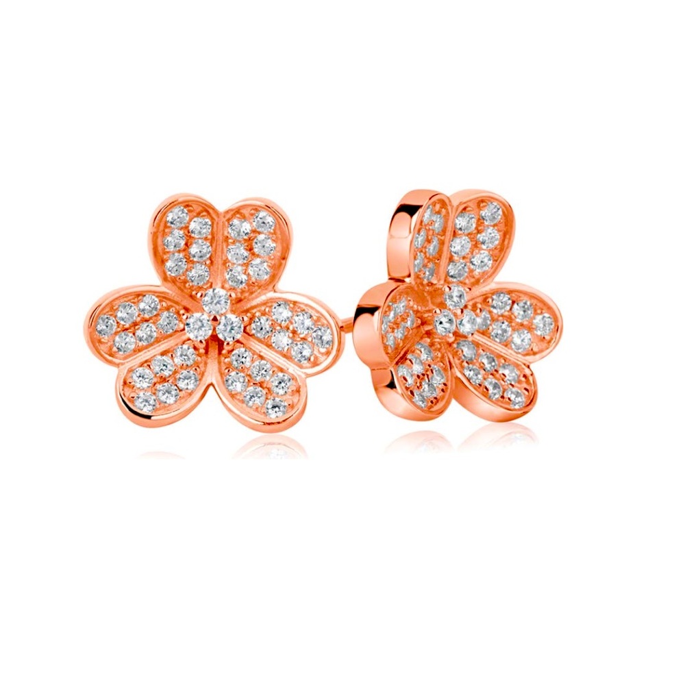 NWOT SUZY LEVIAN Sterling Silver CZ 3-Petal Flower 🌸 Stud Earrings